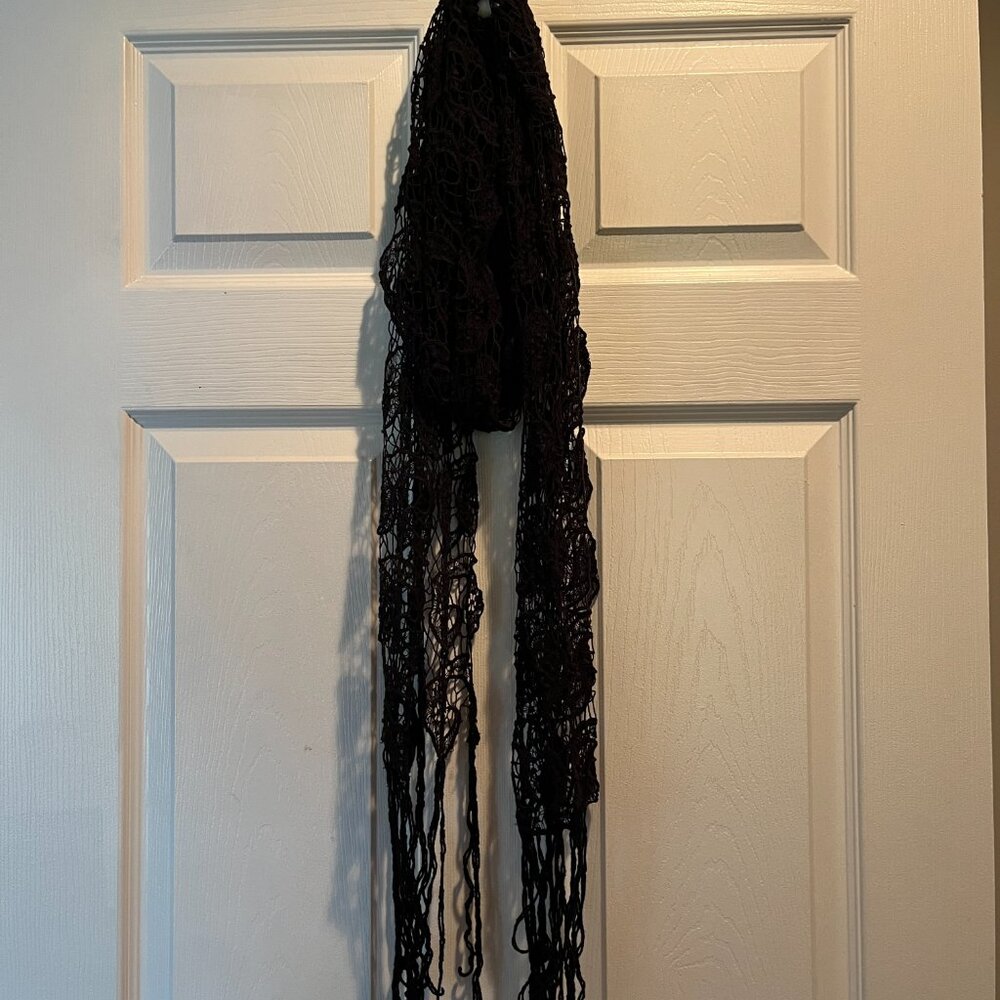 Lucky Brand Black Lace Sheer Fringed Scarf. Gently Used. - Picture 4 of 4